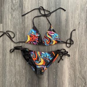 Ed Hardy Bikini set Size M Dragon Nose Black